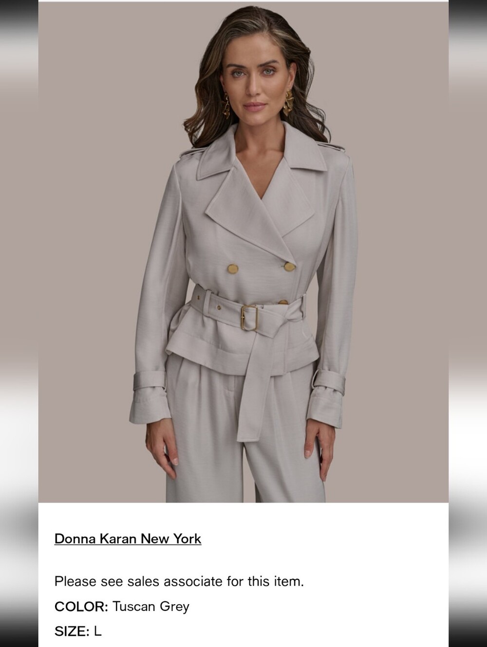 Donna Karan Tuscan Grey Double-Breasted Belted Blazer NWT Large